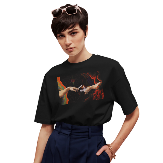 Adam’s Hand Cosmic Creation Oversized T-Shirt for Women & Girls - Trippy Abstract Graphic Printed Tee