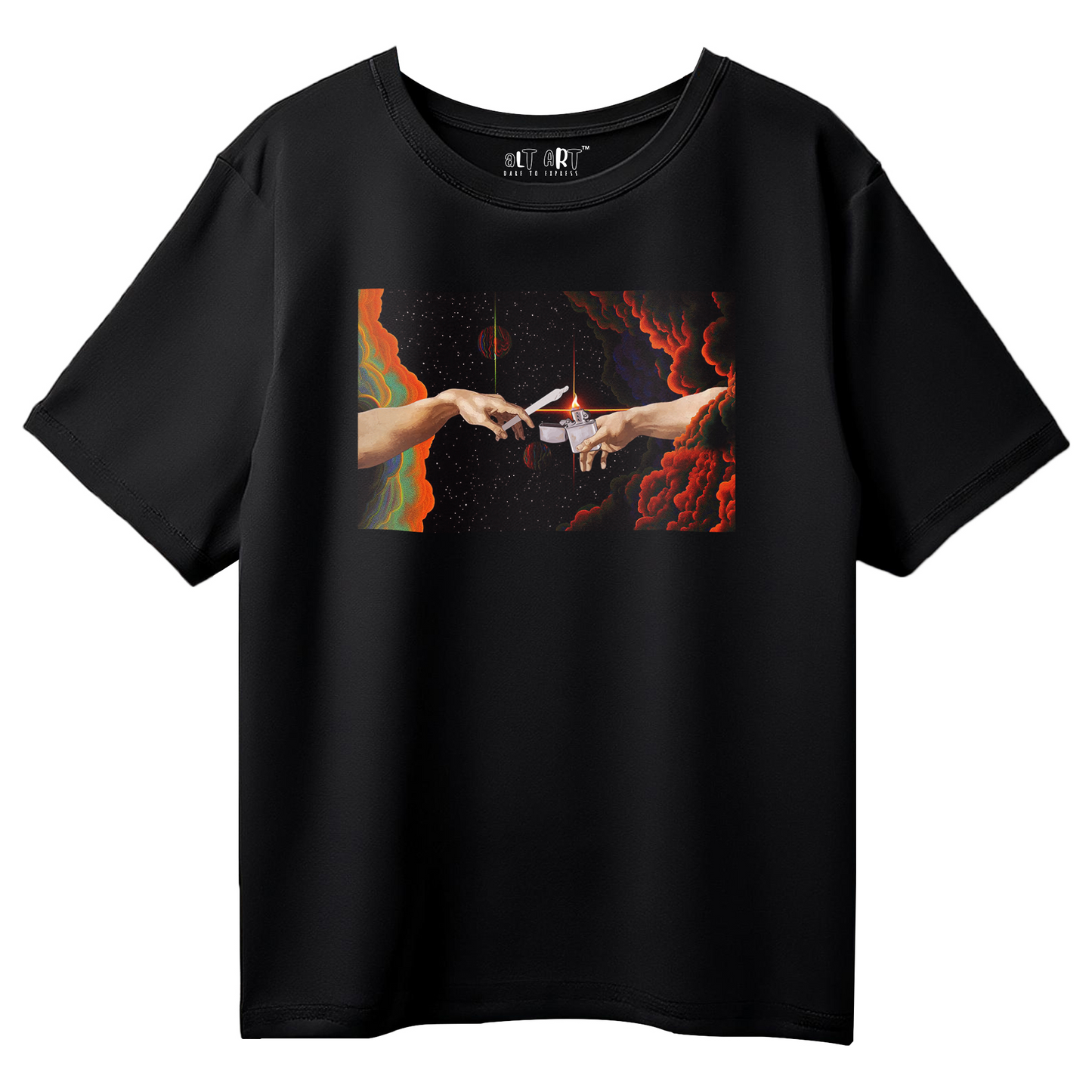 Adam’s Hand Cosmic Creation Oversized T-Shirt for Men & Boys - Trippy Abstract Graphic Printed Tee