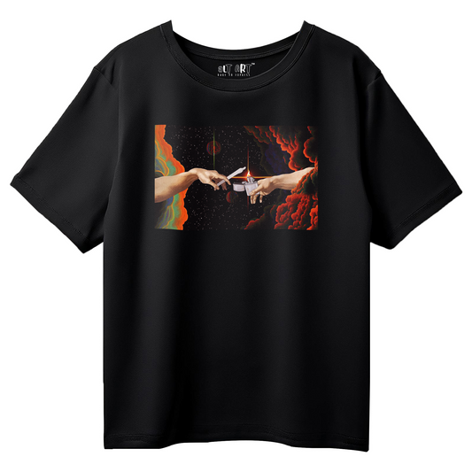 Adam’s Hand Cosmic Creation Oversized T-Shirt for Women & Girls - Trippy Abstract Graphic Printed Tee
