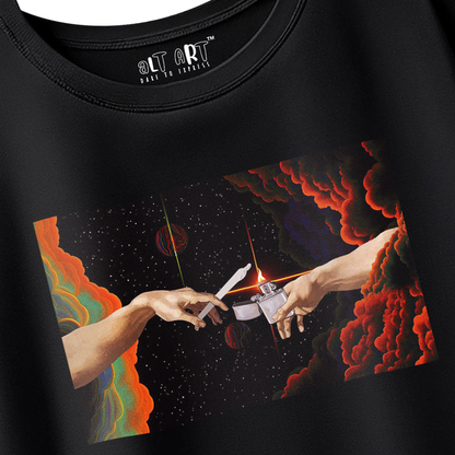 Adam’s Hand Cosmic Creation Oversized T-Shirt for Men & Boys - Trippy Abstract Graphic Printed Tee