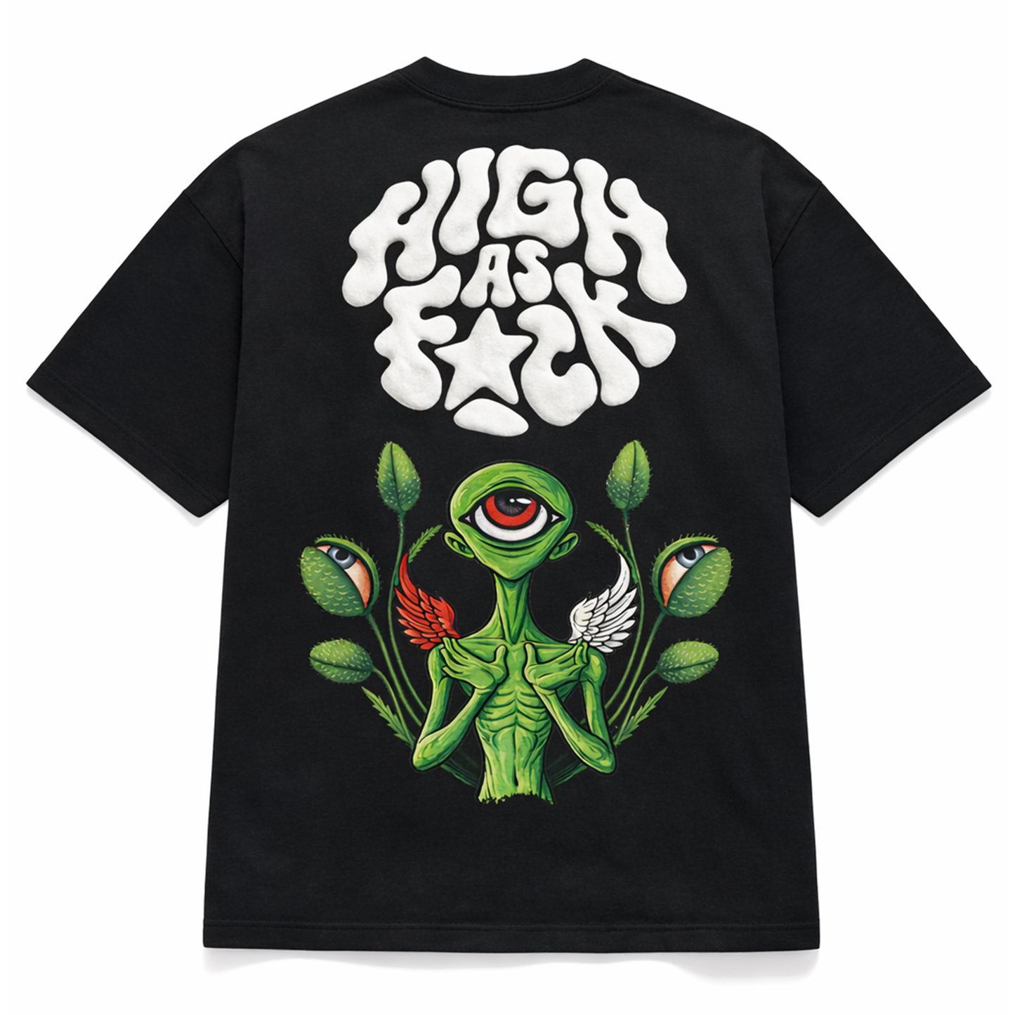 Alien Psychedelic Graphic Black Oversized T Shirt for Men | Trippy Streetwear Graphic Tee