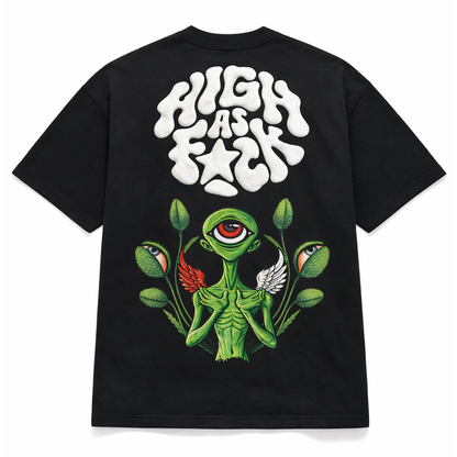 Alien Psychedelic Graphic Black Oversized T Shirt for Men | Trippy Streetwear Graphic Tee