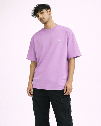 Alien Psychedelic Graphic Puff Print Lavender Oversized T Shirt for Men | Trippy Streetwear Graphic Tee