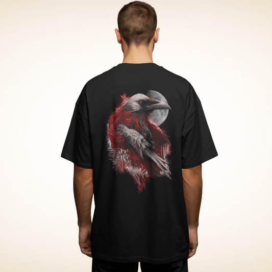 Gothic Raven Abstract Art Black Oversized T-Shirt for Men -  Artistic Graphic Streetwear
