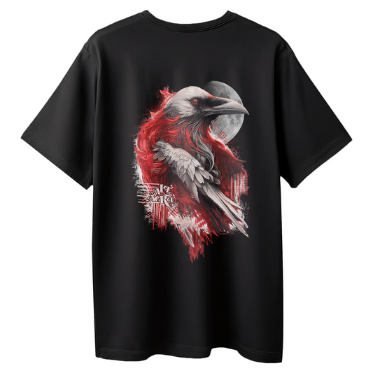 Gothic Raven Abstract Art Black Oversized T-Shirt for Women | Artistic Streetwear