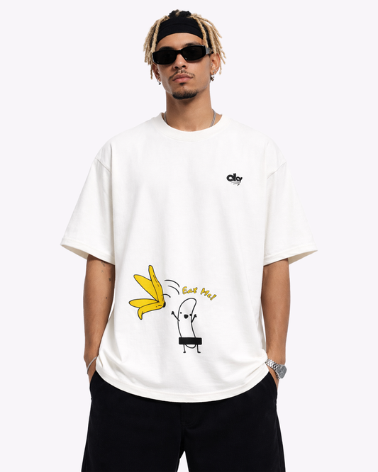 Banana Graphic White Oversized T Shirt for Men | Funny Cartoon Oversized Tee