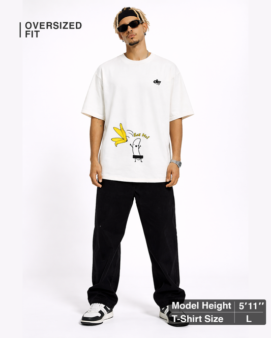 Banana Graphic White Oversized T Shirt for Men | Funny Cartoon Oversized Tee