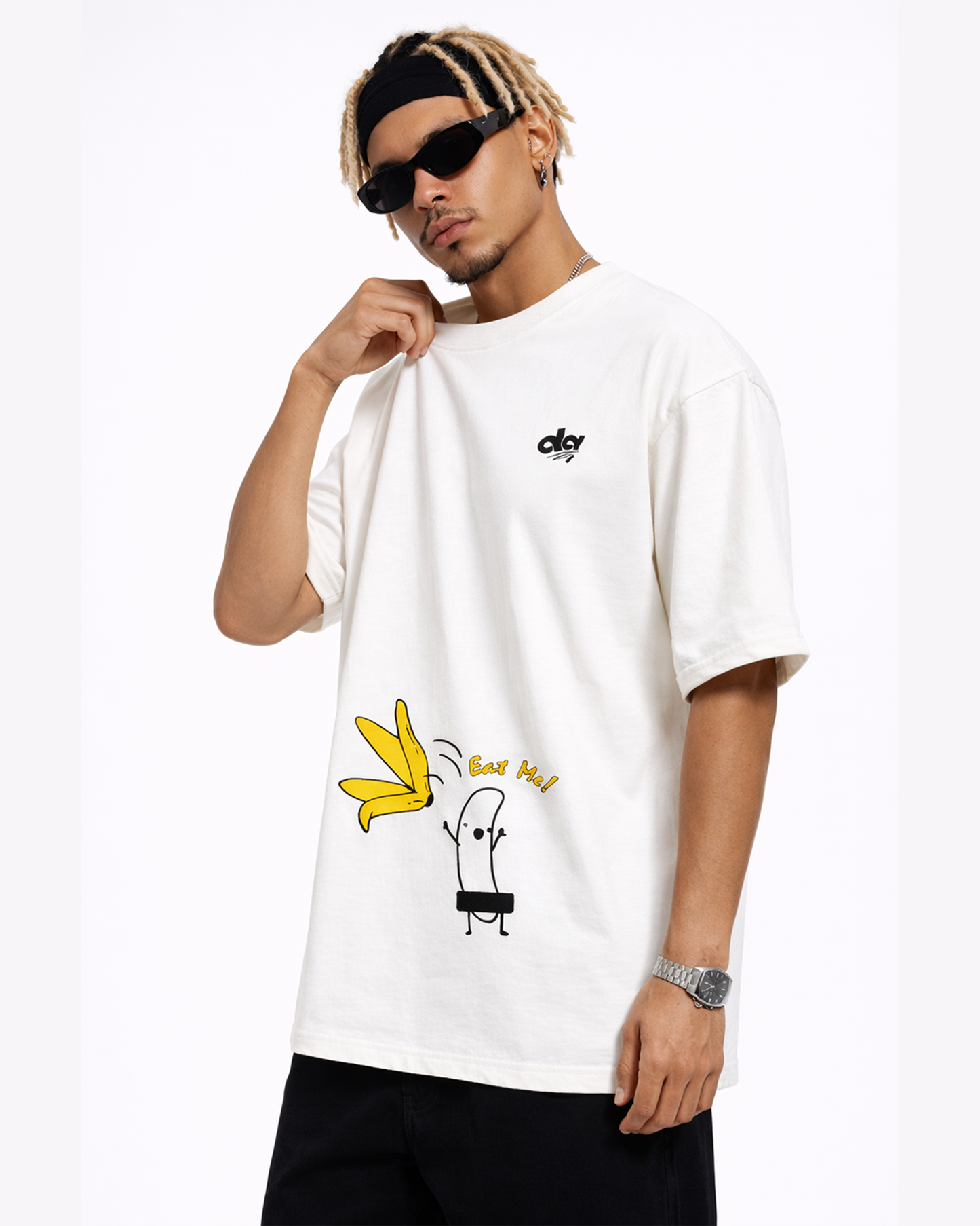 Banana Graphic White Oversized T Shirt for Men | Funny Cartoon Oversized Tee