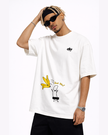 Banana Graphic White Oversized T Shirt for Men | Funny Cartoon Oversized Tee