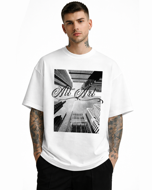 Cityscape Oversized T Shirt for Men | Gothic Urban Graphic Printed Oversized T Shirt | Boxy Fit Streetwear Cotton Tee
