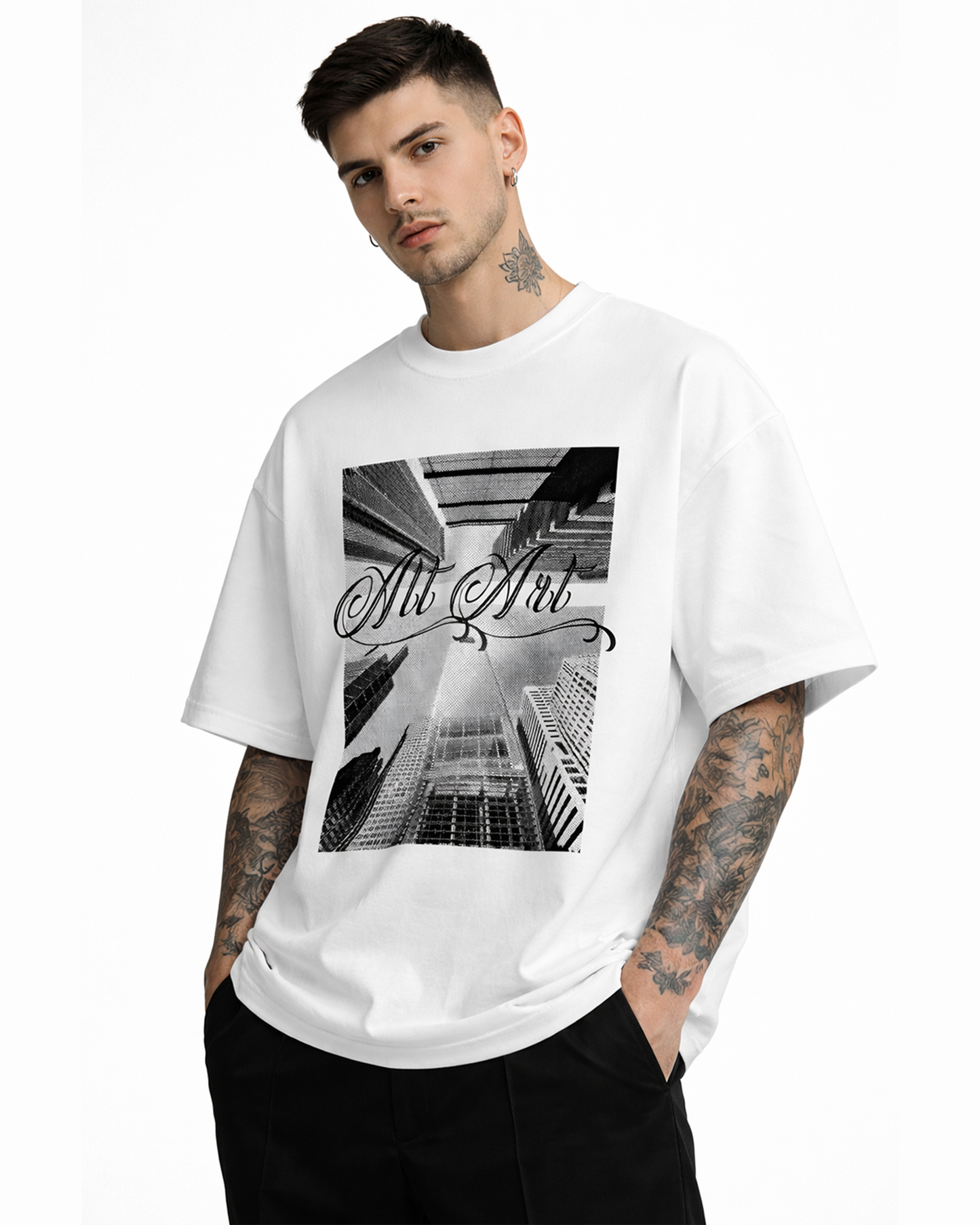 Cityscape Oversized T Shirt for Men | Gothic Urban Graphic Printed Oversized T Shirt | Boxy Fit Streetwear Cotton Tee