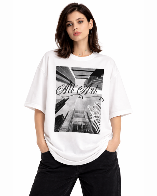 Cityscape Oversized T Shirt for Women | Gothic Urban Graphic Printed Oversized T Shirt | Boxy Fit Streetwear Tee