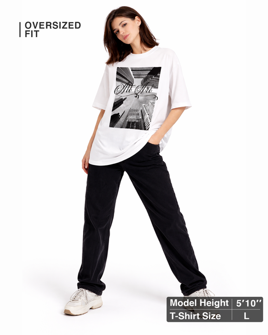 Cityscape Oversized T Shirt for Women | Gothic Urban Graphic Printed Oversized T Shirt | Boxy Fit Streetwear Tee