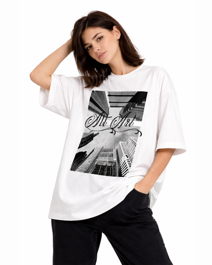 Cityscape Oversized T Shirt for Women | Gothic Urban Graphic Printed Oversized T Shirt | Boxy Fit Streetwear Tee