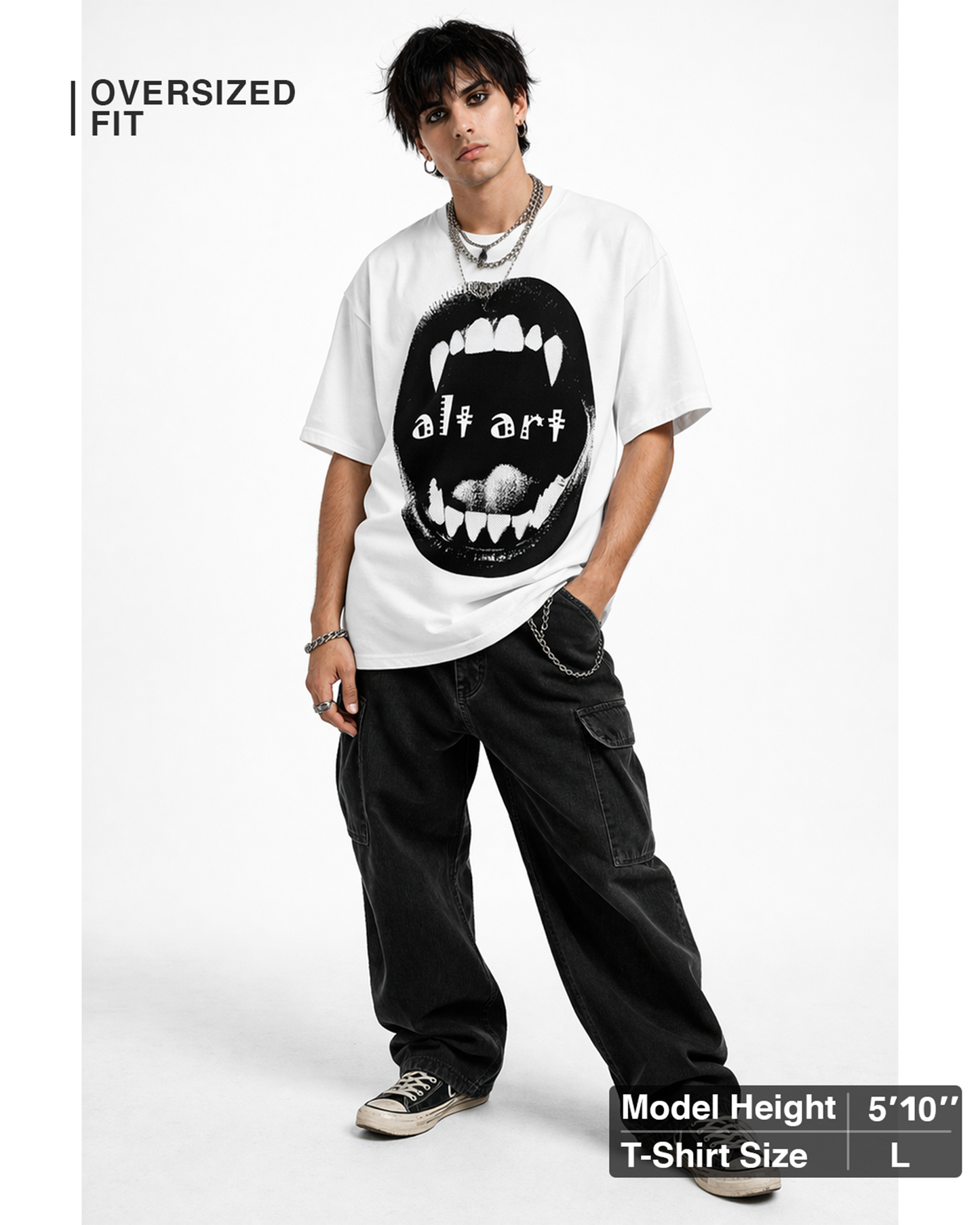 Gothic Vampire Mouth Oversized T Shirt for Men | Vampire Fangs Graphic Printed Oversized T Shirt | Boxy Fit Premium Streetwear Tee