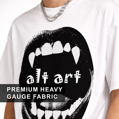 Gothic Vampire Mouth Oversized T Shirt for Men | Vampire Fangs Graphic Printed Oversized T Shirt | Boxy Fit Premium Streetwear Tee