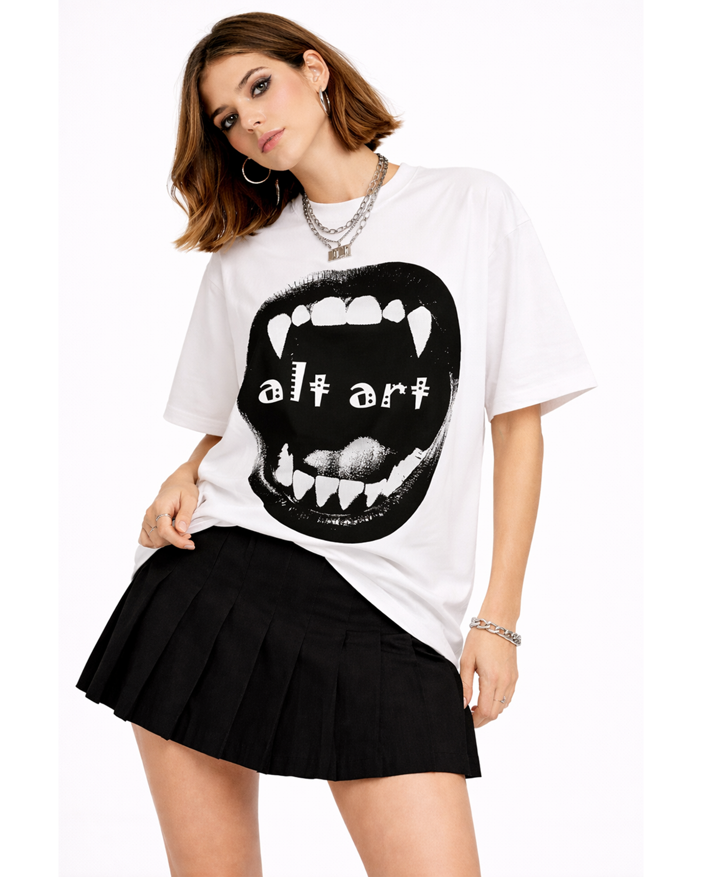 Gothic Vampire Mouth Oversized T Shirt for Women | Vampire Fangs Graphic Printed Oversized T Shirt | Boxy Fit Premium Streetwear Tee