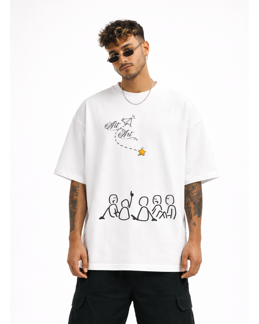 Alt Art Minimal Doodle Graphic White Oversized T Shirt for Men | Aesthetic Oversized T Shirt