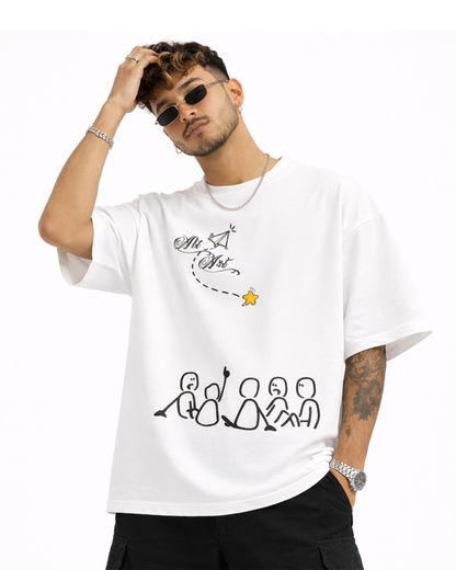 Alt Art Minimal Doodle Graphic White Oversized T Shirt for Men | Aesthetic Oversized T Shirt