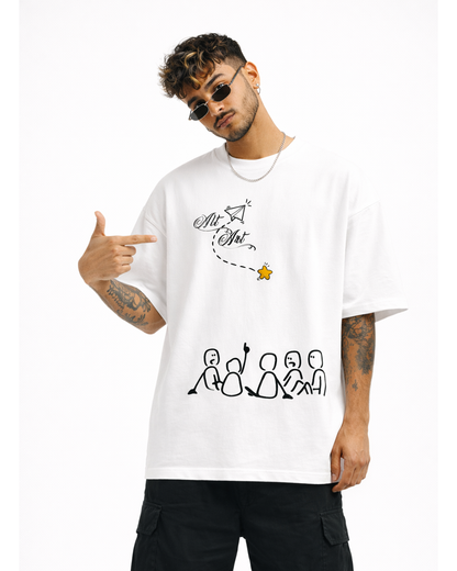 Alt Art Minimal Doodle Graphic White Oversized T Shirt for Men | Aesthetic Oversized T Shirt