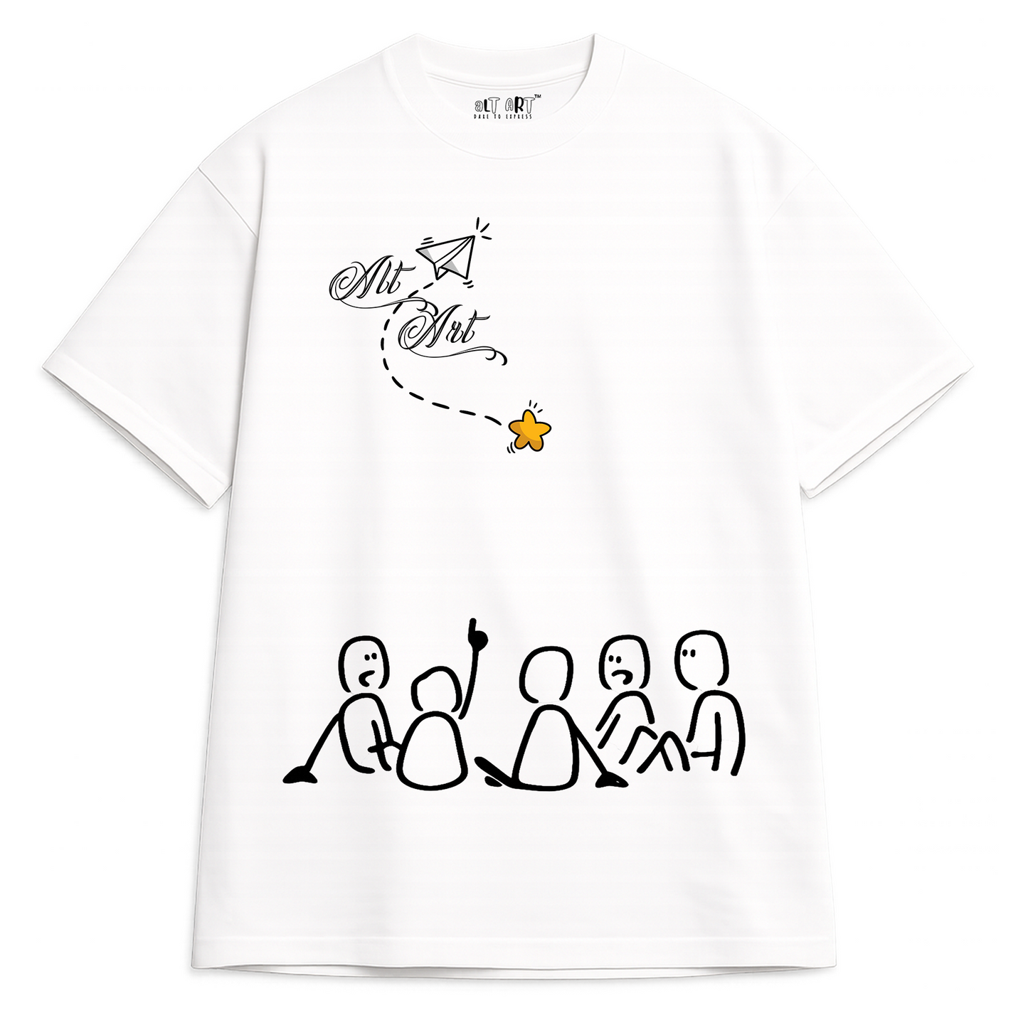 Minimal Doodle Graphic White Oversized T Shirt for Women | Aesthetic Oversized Tee