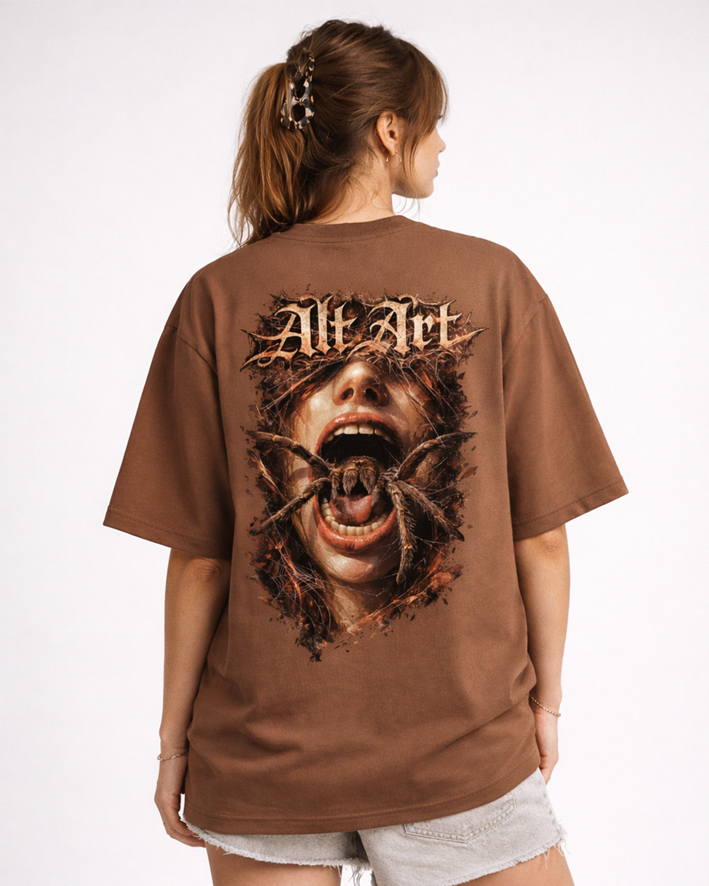 Spider Women T-Shirt | Gothic Spider Graphic Brown Oversized T-Shirt for Women