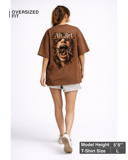 Spider Women T-Shirt | Gothic Spider Graphic Brown Oversized T-Shirt for Women
