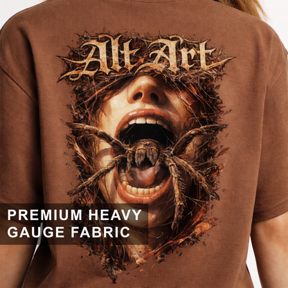 Spider Women T-Shirt | Gothic Spider Graphic Brown Oversized T-Shirt for Women