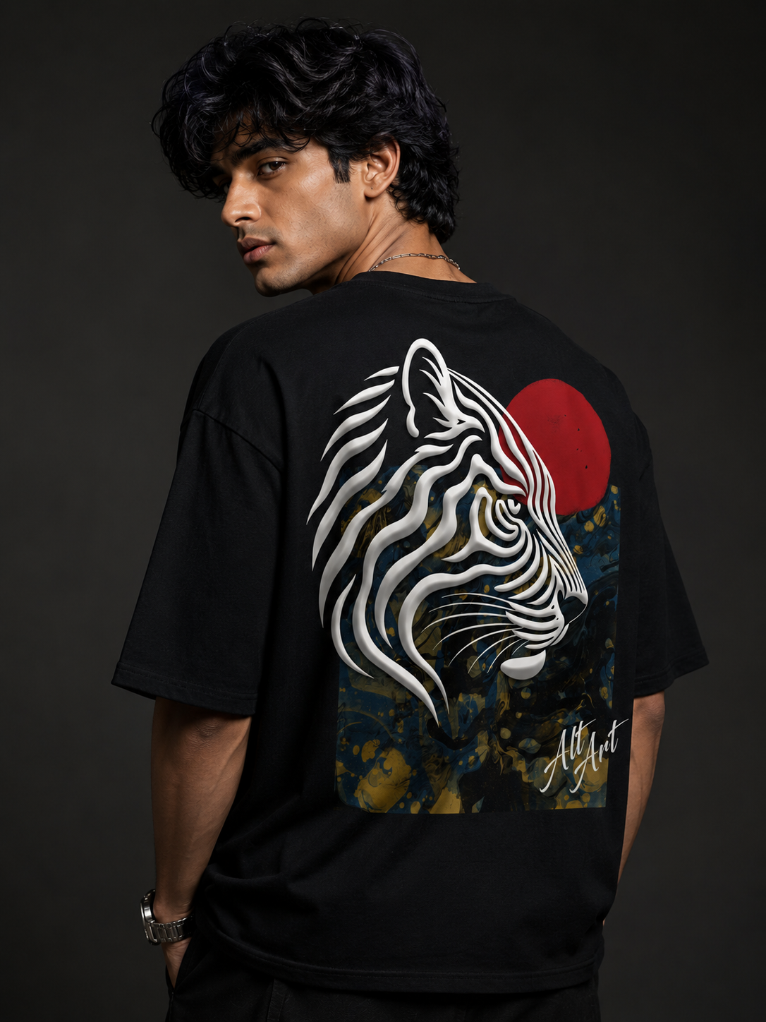 White Tiger Oversized T Shirt for Men | Japanese Tiger Graphic Printed Oversized T Shirt | Premium Boxy Fit Gothic Streetwear Tee