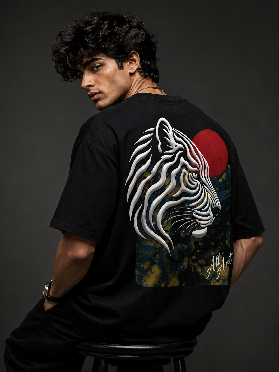 White Tiger Oversized T Shirt for Men | Japanese Tiger Graphic Printed Oversized T Shirt | Premium Boxy Fit Gothic Streetwear Tee