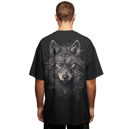 Alpha Wolf Graphic Printed Black Oversized T-Shirt for Men | Streetwear Aesthetic Tee India