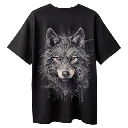 Alpha Wolf Graphic Printed Black Oversized T-Shirt for Men | Streetwear Aesthetic Tee India