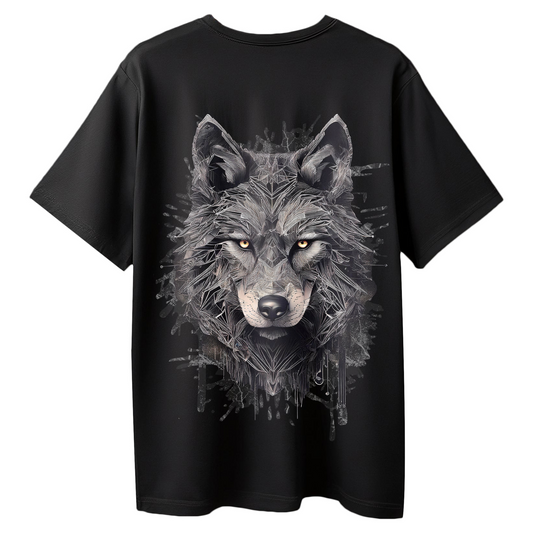 Alpha Wolf Graphic Printed Black Oversized T-Shirt for Women | Bold Streetwear Tee India