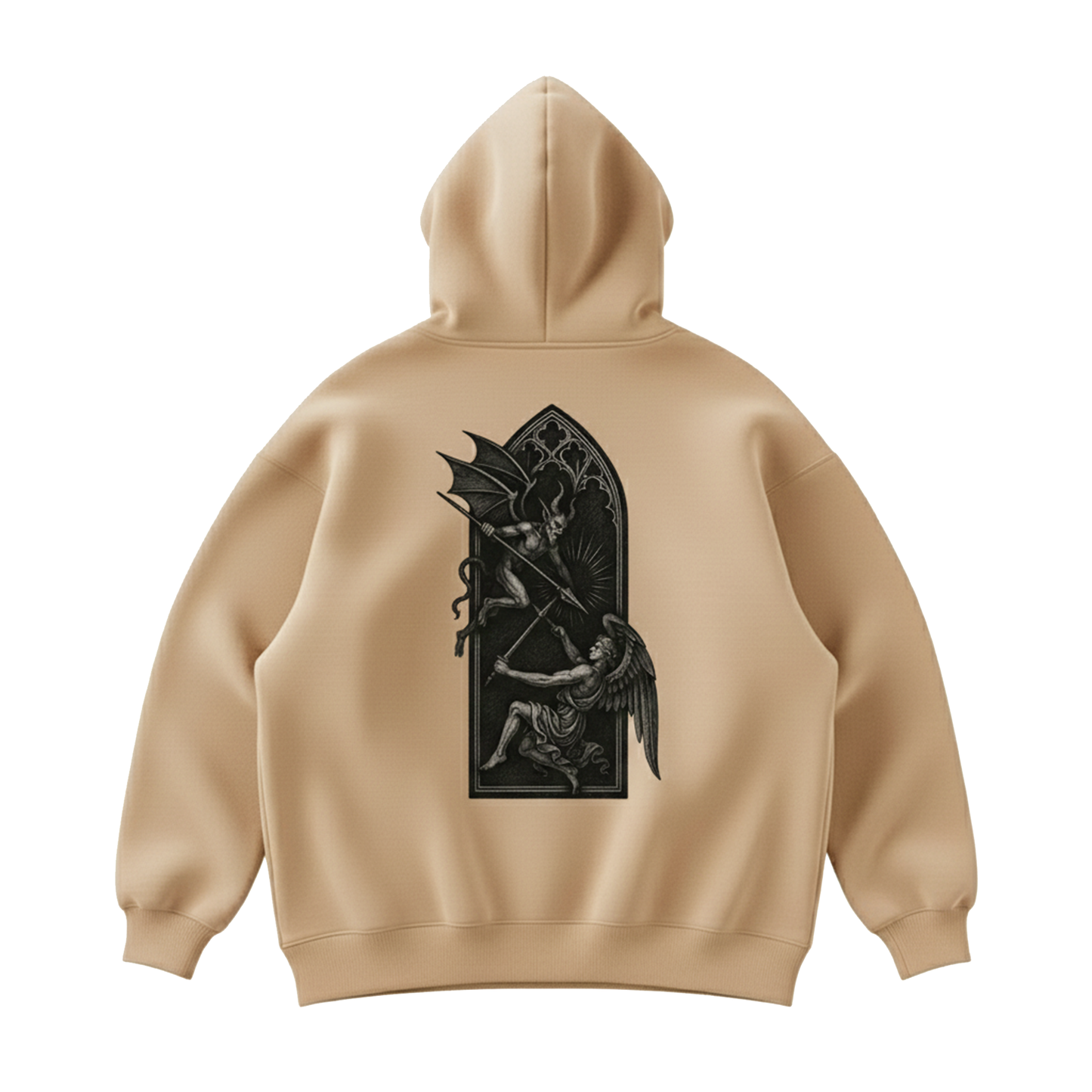 Angel vs Demon Hoodie for Men Beige | Gothic Graphic Hoodie India
