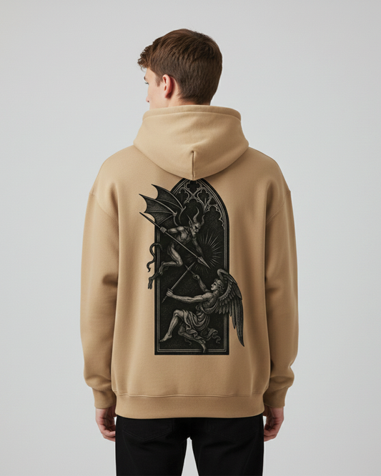 Angel vs Demon Hoodie for Men Beige | Gothic Graphic Hoodie India