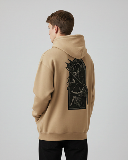 Angel vs Demon Hoodie for Men Beige | Gothic Graphic Hoodie India