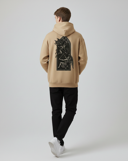 Angel vs Demon Hoodie for Men Beige | Gothic Graphic Hoodie India