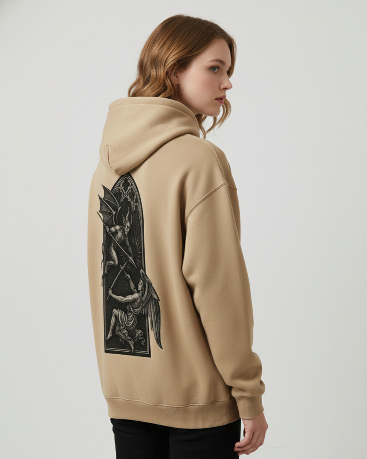 Angel vs Demon Hoodie for Women Beige | Gothic Graphic Hoodie Girls