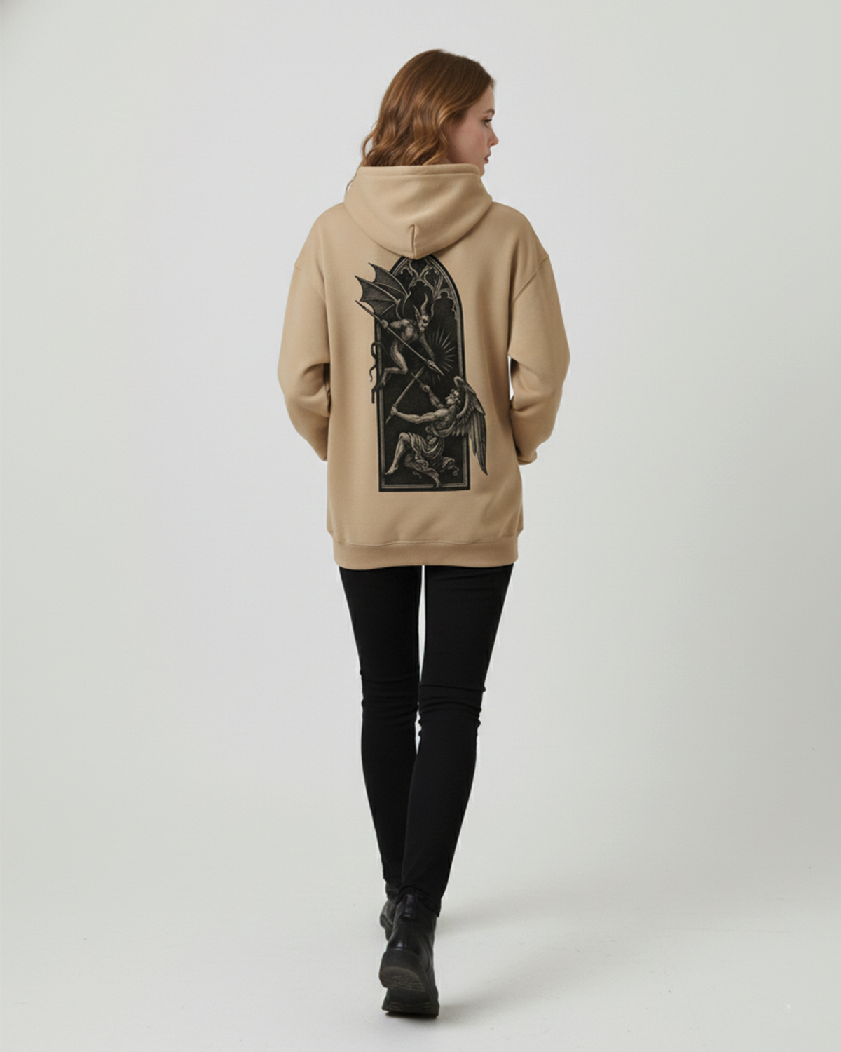 Angel vs Demon Hoodie for Women Beige | Gothic Graphic Hoodie Girls