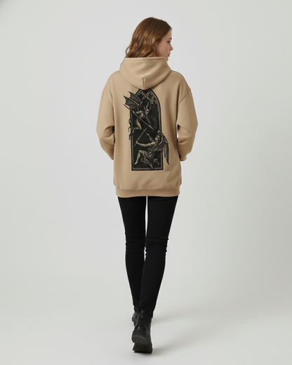 Angel vs Demon Hoodie for Women Beige | Gothic Graphic Hoodie Girls