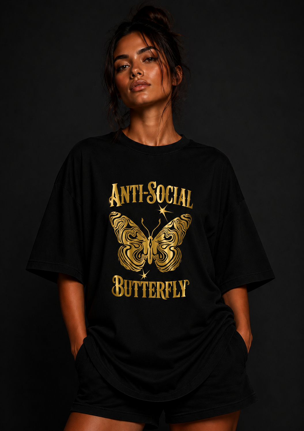 Anti Social Butterfly Oversized T Shirt for Women | Butterfly Graphic Printed Oversized T Shirt | Premium Boxy Fit Streetwear Tee