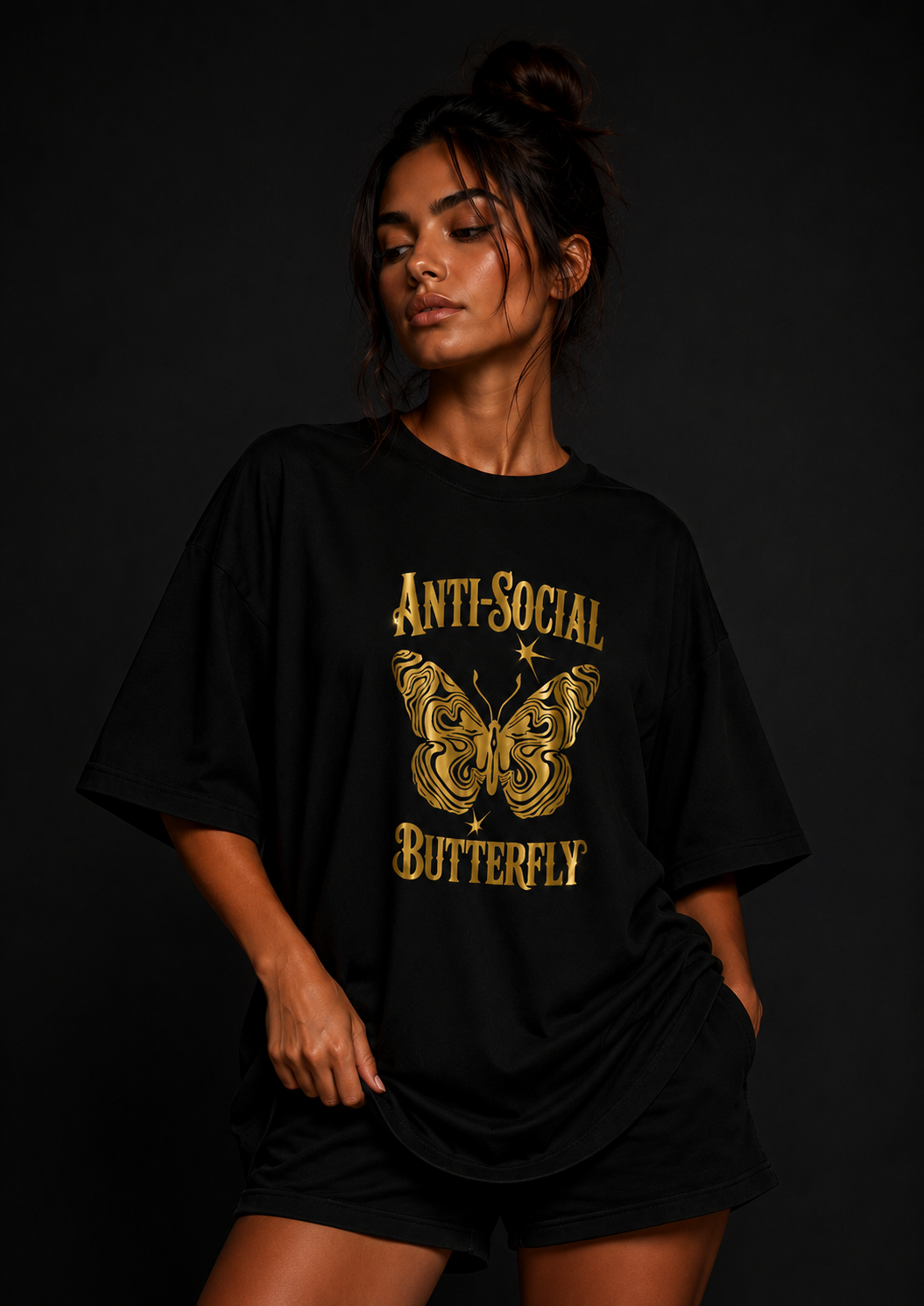 Anti Social Butterfly Oversized T Shirt for Women | Butterfly Graphic Printed Oversized T Shirt | Premium Boxy Fit Streetwear Tee