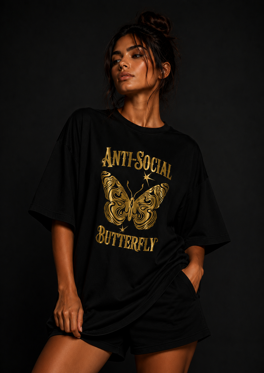 Anti Social Butterfly Oversized T Shirt for Women | Butterfly Graphic Printed Oversized T Shirt | Premium Boxy Fit Streetwear Tee