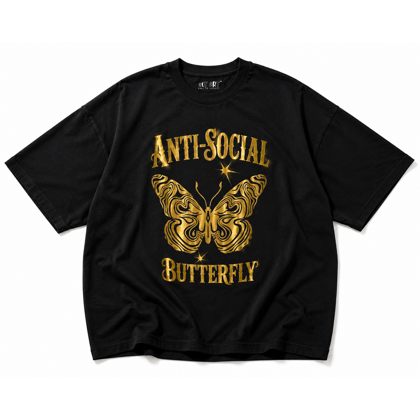 Anti Social Butterfly Oversized T Shirt for Women | Butterfly Graphic Printed Oversized T Shirt | Premium Boxy Fit Streetwear Tee