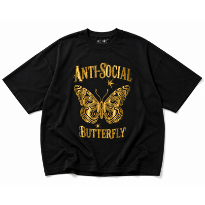 Anti Social Butterfly Oversized T Shirt for Women | Butterfly Graphic Printed Oversized T Shirt | Premium Boxy Fit Streetwear Tee