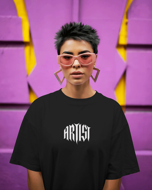 Artist Black Oversized T-Shirt for Women | Bold Graphic Streetwear Tee