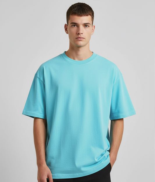 Aruba Blue Solid Oversized T-Shirt for Men | Heavyweight Cotton | Premium Boxy Fit Solid Tee