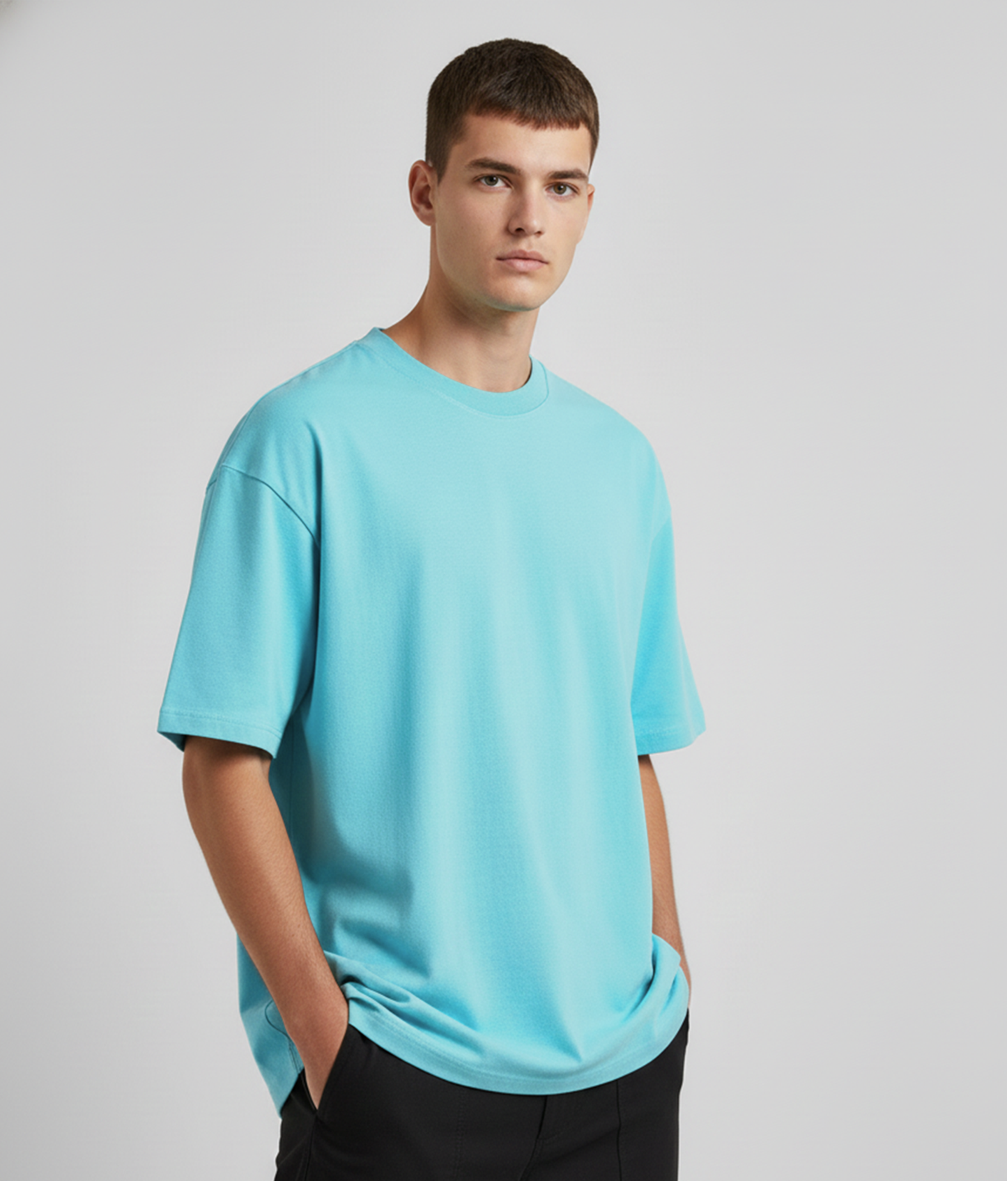Aruba Blue Solid Oversized T-Shirt for Men | Heavyweight Cotton | Premium Boxy Fit Solid Tee