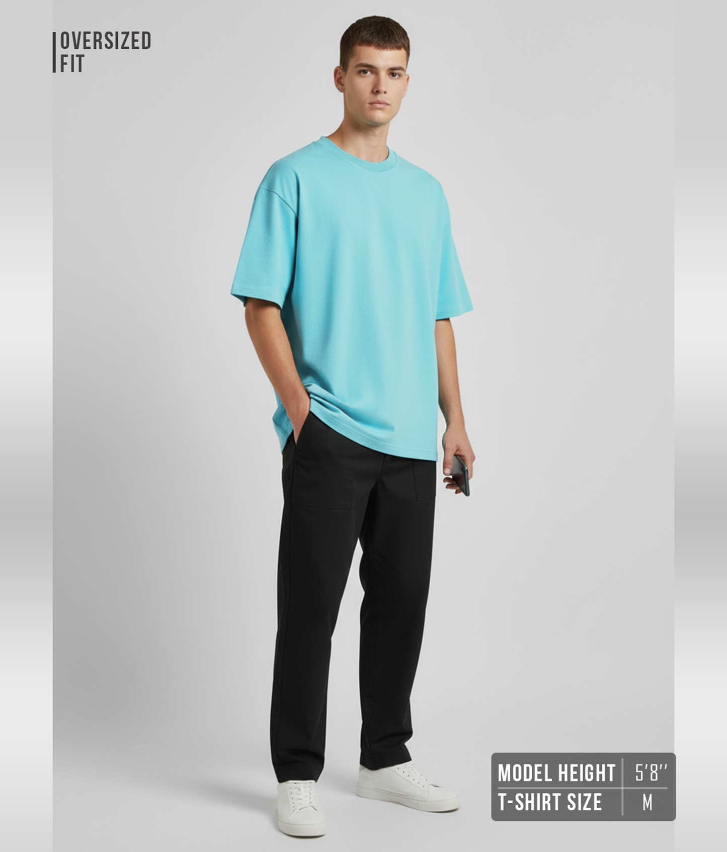 Aruba Blue Solid Oversized T-Shirt for Men | Heavyweight Cotton | Premium Boxy Fit Solid Tee