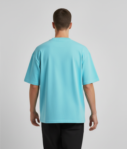 Aruba Blue Solid Oversized T-Shirt for Men | Heavyweight Cotton | Premium Boxy Fit Solid Tee
